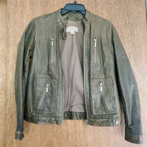 michael kors männer jacke olive|Michael Kors leather jacket.